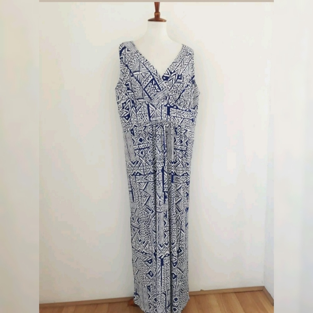 Chaps Blue White Sleeveless Maxi Dress Sz 20
